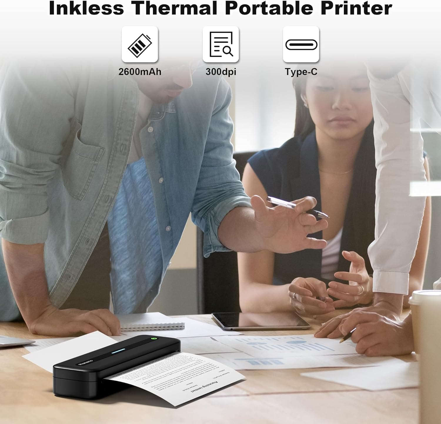 Phomemo M832 Portable Printer,Inkless Portable Printers Wireless for  Travel, Support A4 & 8.5''x 11''US Letter Thermal Paper,300Dpi Bluetooth  Printer
