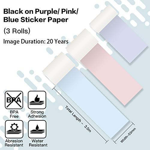 Phomemo 50mm x 3.5m Purple/Pink/Blue Colorful Thermal Sticker Paper for M02/M02S/M02Pro/M03 | 3 Rolls