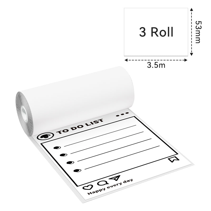 Phomemo-Papierhalter-Set für Phomemo M02 Pro und M02S Drucker mit 53 mm weißem Aufkleber, 2 Jahre haltbares Papier, 3 Rollen