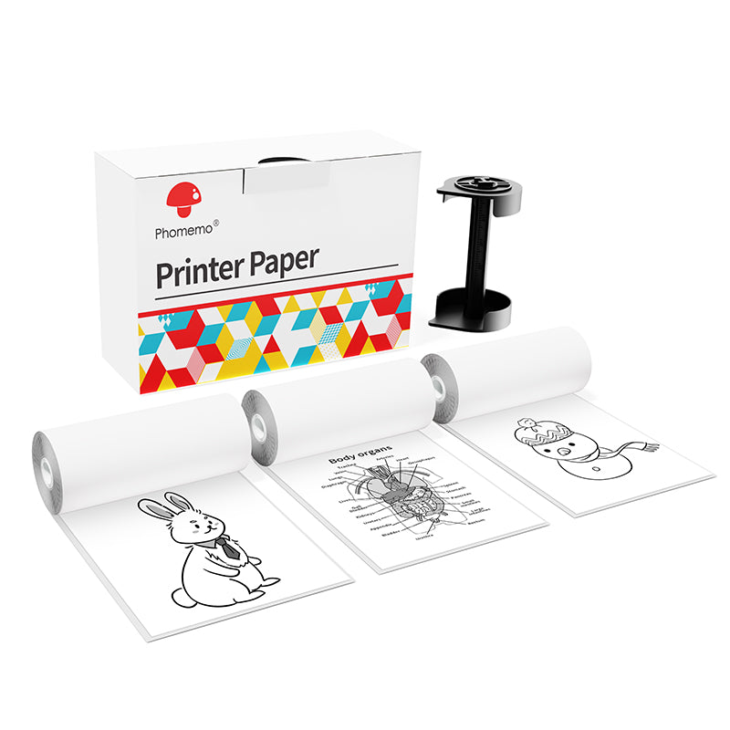 Phomemo Paper Holder Set for Phomemo M02 Pro & M02S Printer with 53mm White Sticker 2-Year-Lasting Paper丨3 Rolls