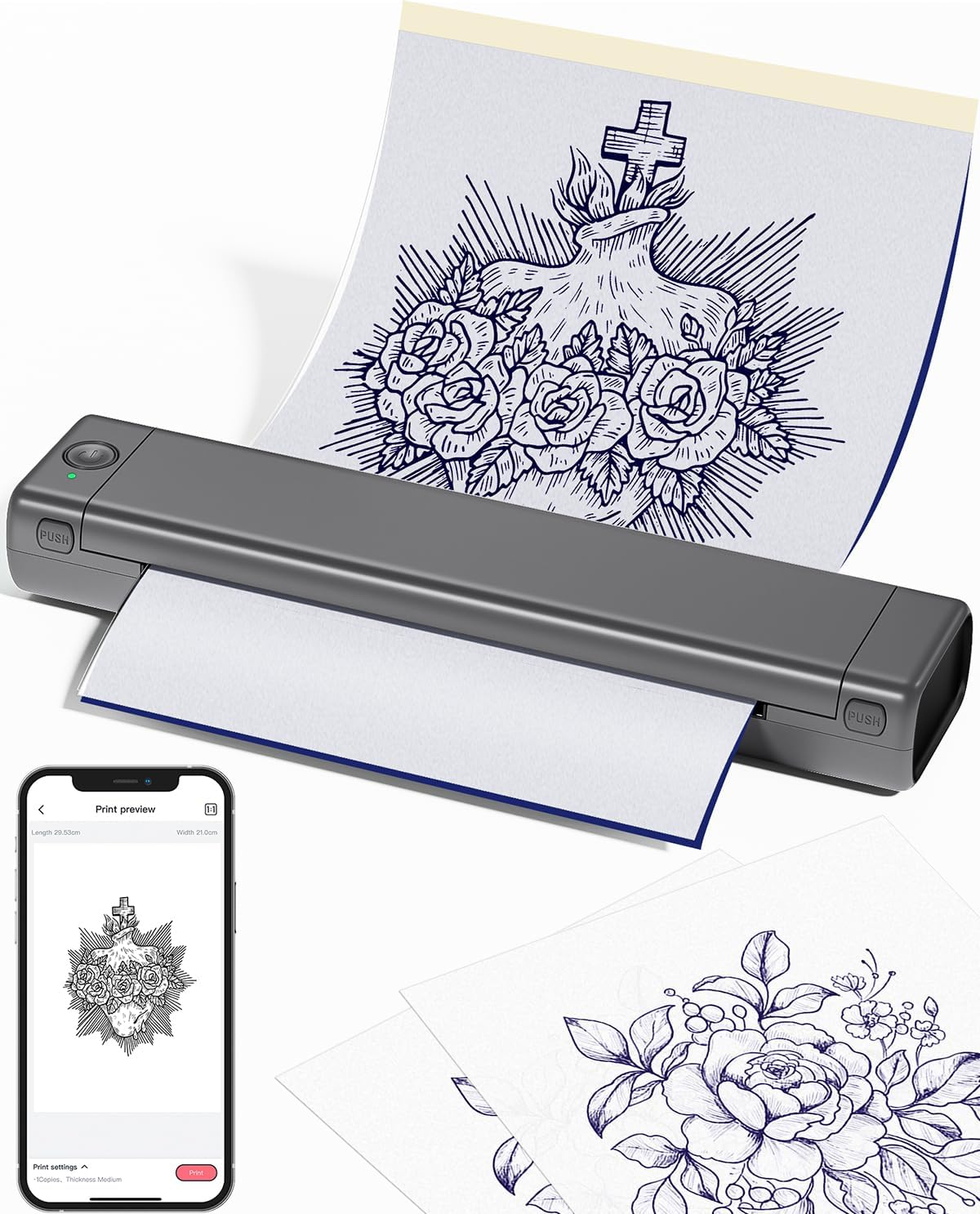 $33/mo - Finance Phomemo M08F Wireless Tattoo Transfer Stencil Printer,  Tattoo Transfer Thermal Copier Machine with 10pcs Free Transfer Paper,  Tattoo Printer Kit for Tattoo Artists, Compatible with Smartphone & Pc