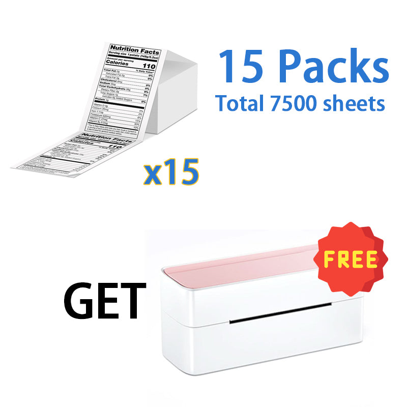 15 Packs 4"x6" 500sheets  Fan-Fold Thermal Direct Labels for Shipping Label Printer+ Free PM241 Printer