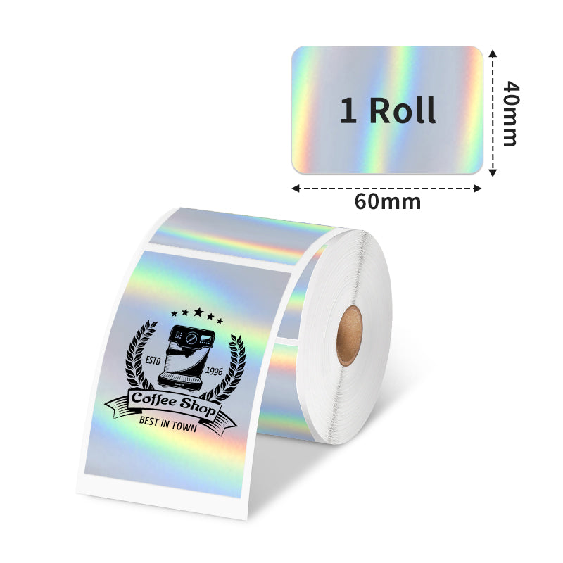 Phomemo holographic sticker thermal label measures 60x40mm.