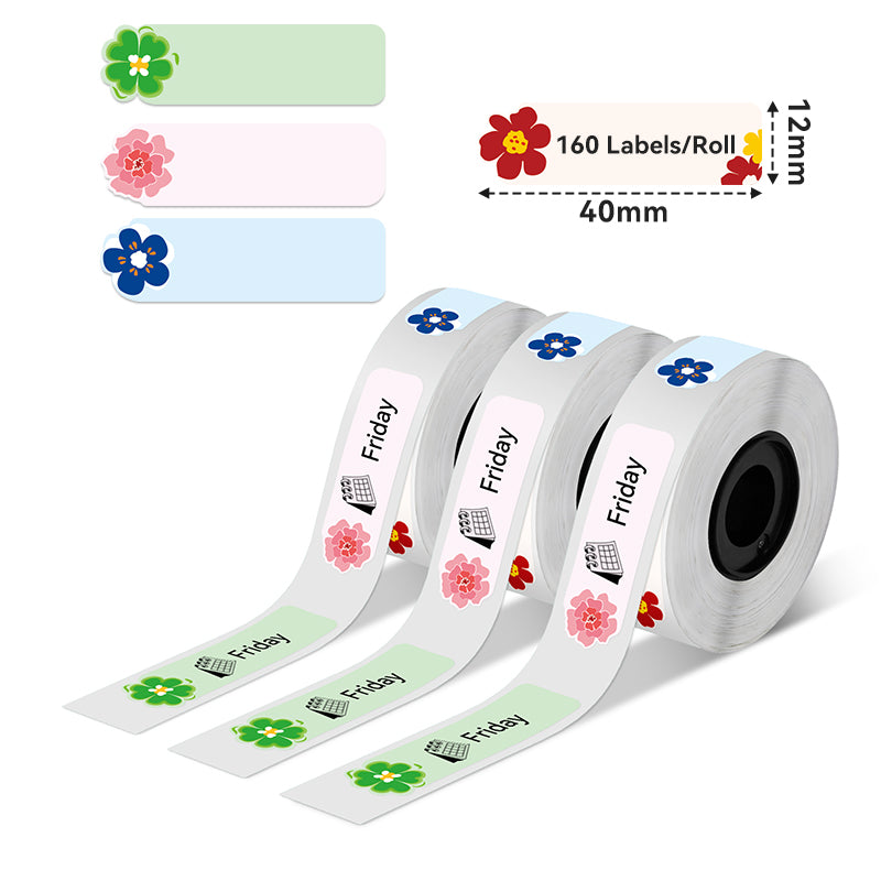 Phomemo Flowers Thermal Label mesures  12x40mm, perfect for label machineD30/D35/Q30/Q30S-Label Demensions