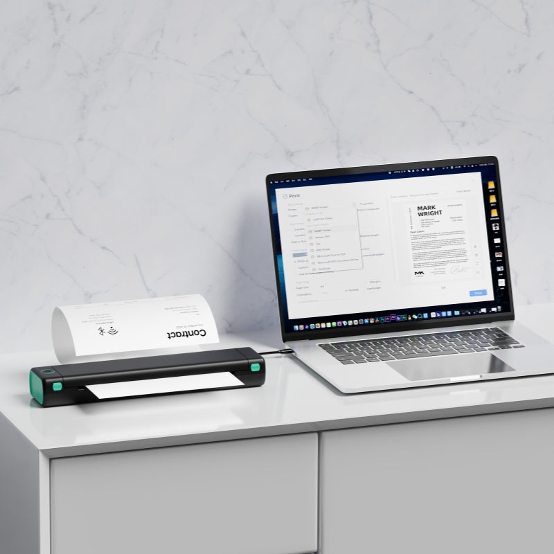 Phomemo M08F A4 Thermal Printer printing via USB connection to a laptop