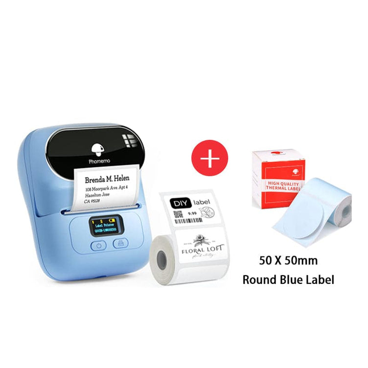 Phomemo M110 Smart Bluetooth Label Maker blue with round blue label