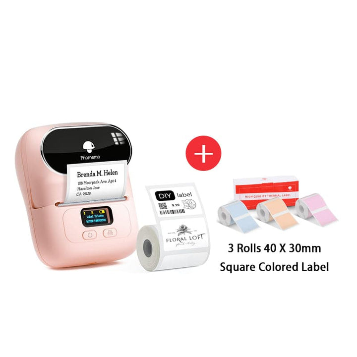 Phomemo M110 Smart Bluetooth Label Maker pink with colored label