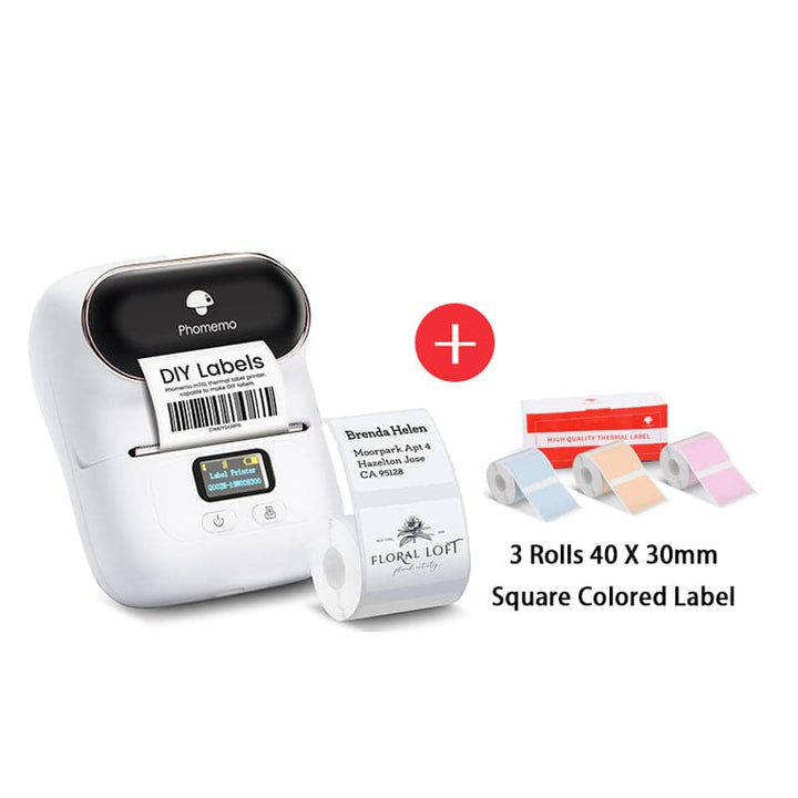 Phomemo M110 Smart Bluetooth Label Maker white with colored label