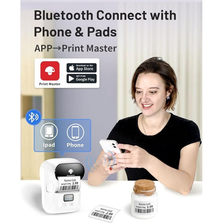 Phomemo M110 Smart Bluetooth Label Maker Can Connect With Phone&Pads and Use Printer Master