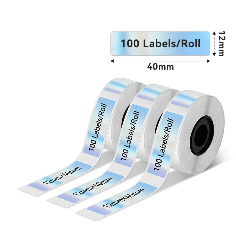 Phomemo Holographic Silver Label Paper mesures 12x40mm, perfect for D30/D35/Q30/Q30S