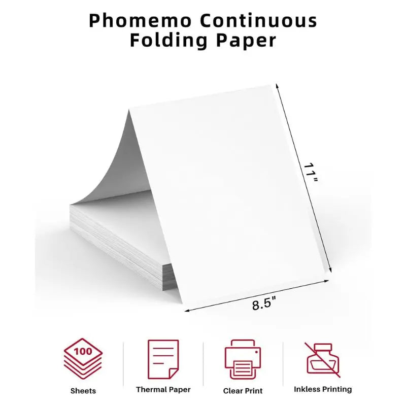 Phomemo continuous folding thermal paper in 8.5×11 inch letter size for inkless printing