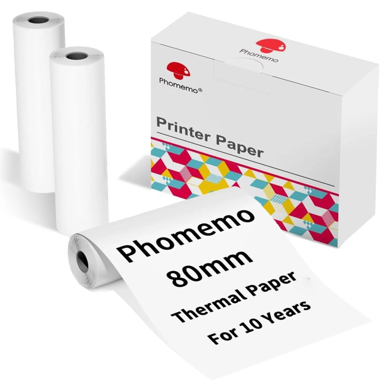 Phomemo Papier thermique non adhésif blanc 80 mm, durée de 10 ans, pour M03/ M03AS/ M04S/ M04AS, 3 rouleaux