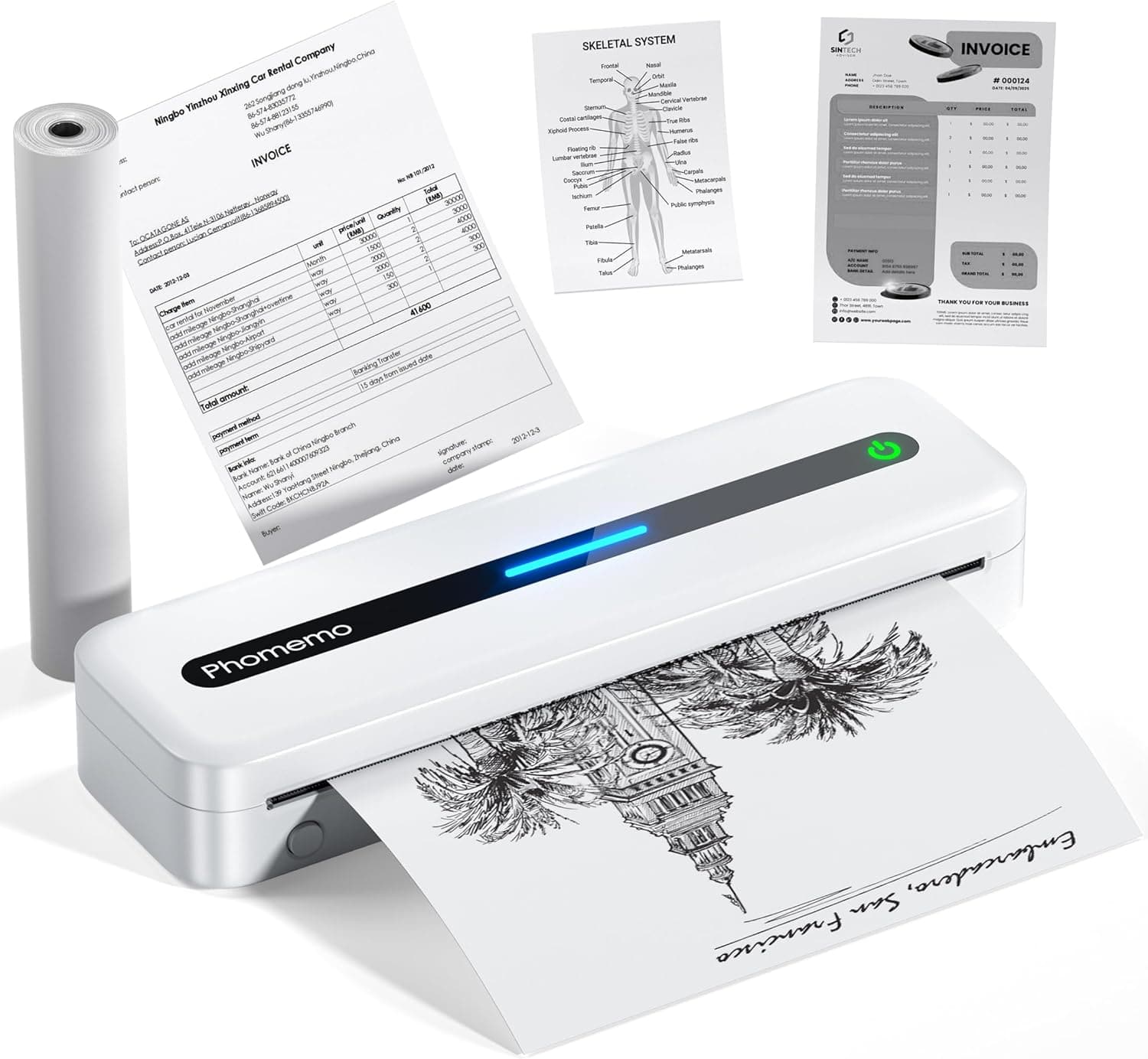 Phomemo M832 Portable Printers Wireless for Travel, Upgrade Bluetooth Thermal Printer, No Ink Printer