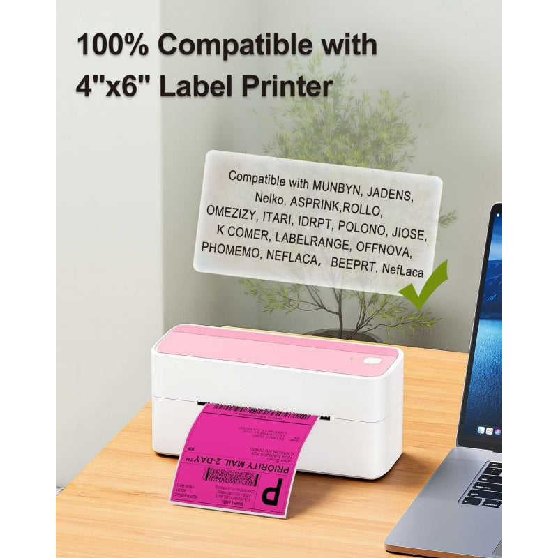 Phomemo 4”x6“ Fanfold Direct Thermal Shipping Label (500 Labels) | Rose Red is 100% compatible with label printer