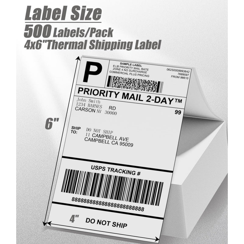 Phomemo 4''x 6'' Fan-Fold Thermal Direct Labels for Shipping Label Printer size 500 pcs