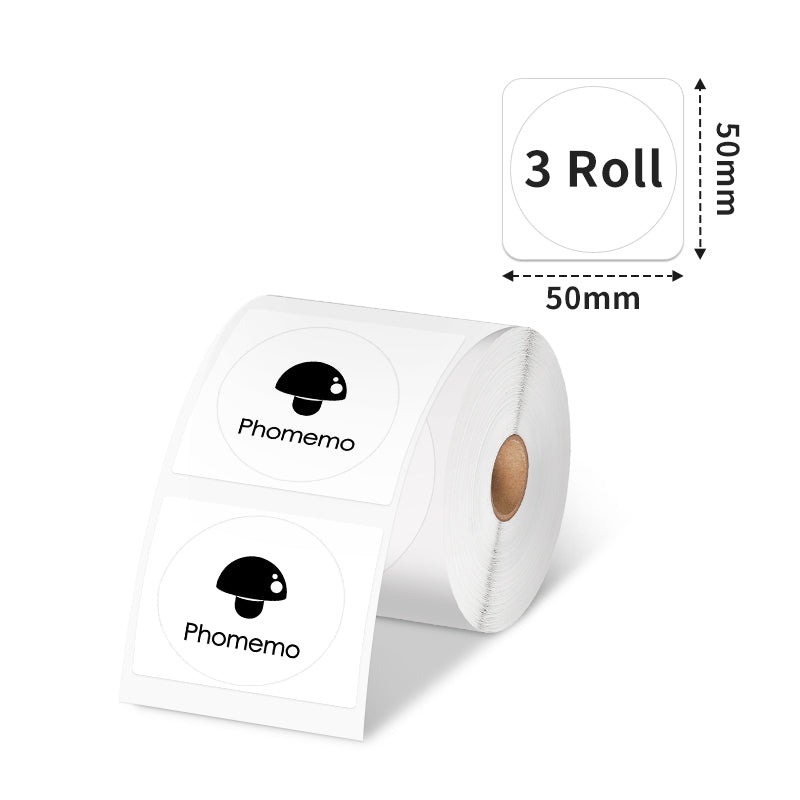 50 X 50mm Round White For M110/M120/M200/M220/M221 Printer - 3 Rolls - Phomemo