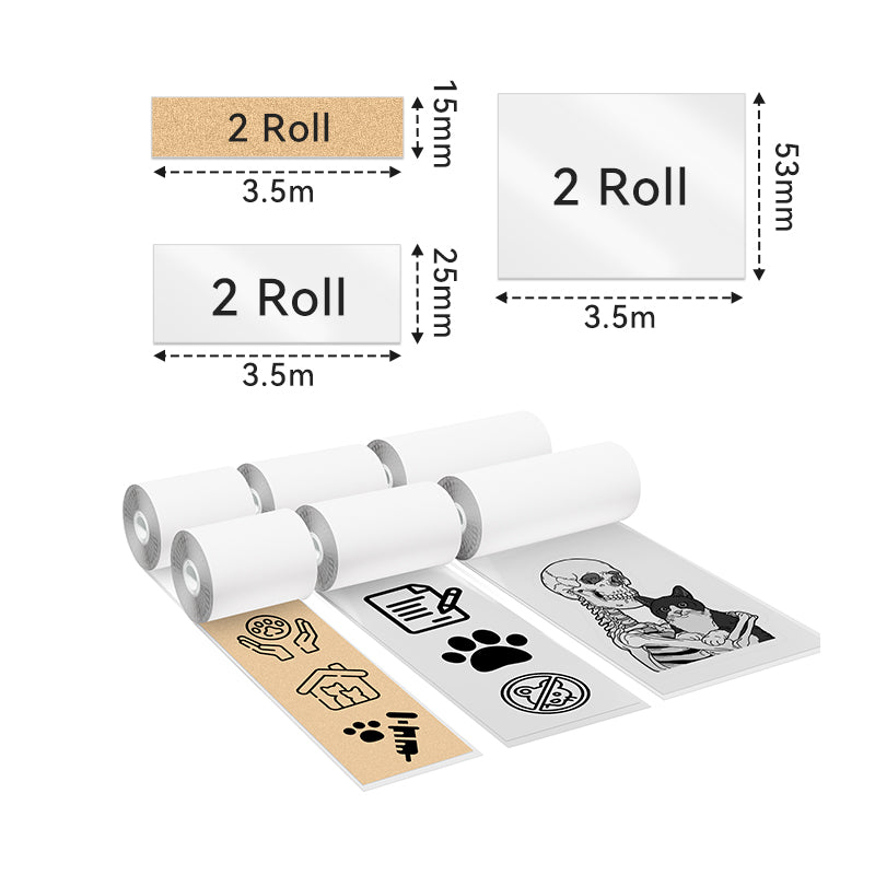 Dimension Phomemo Mixed 53/25/15mm Sticker Thermal Paper for M02 Pro/M02S  Printer丨6 Rolls