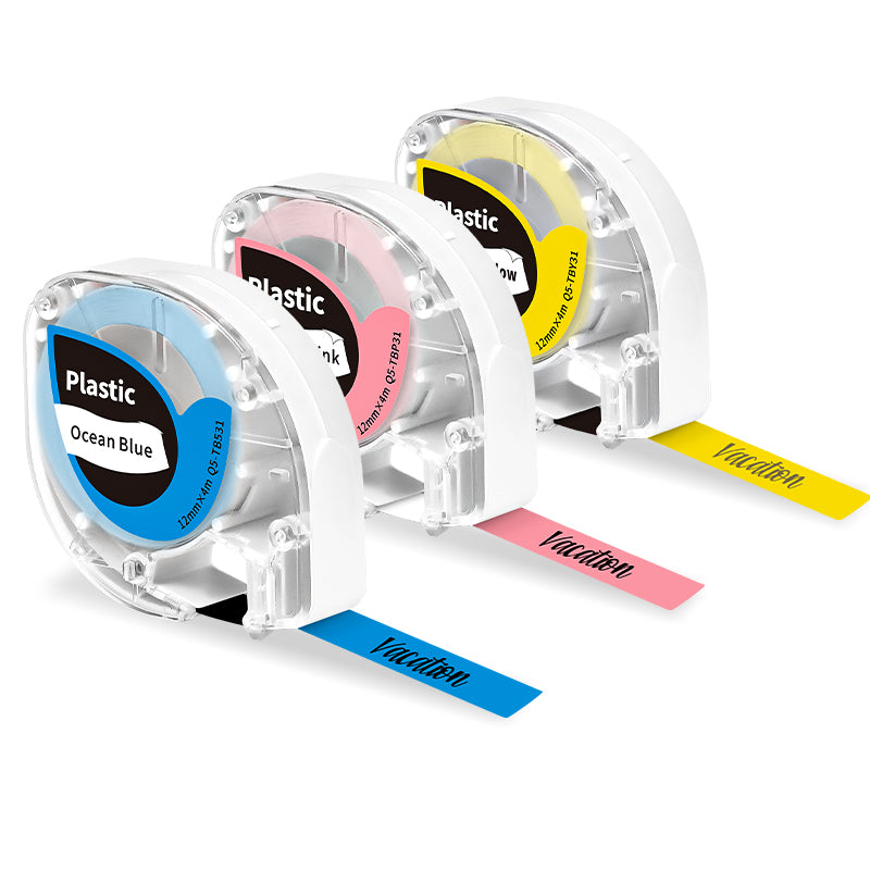 Phomemo 12mm Black on Blue/Pink/Yellow Plastic Label for P12/P12PRO - 3 Packs