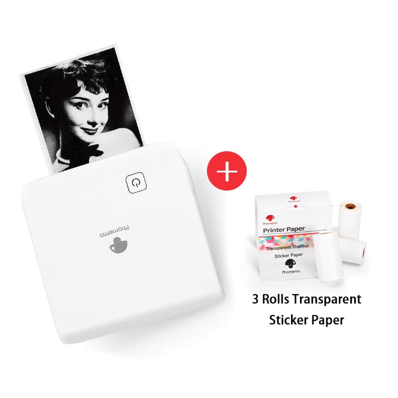 Imprimante portative M02 PRO blanche avec 3 rouleaux transparents