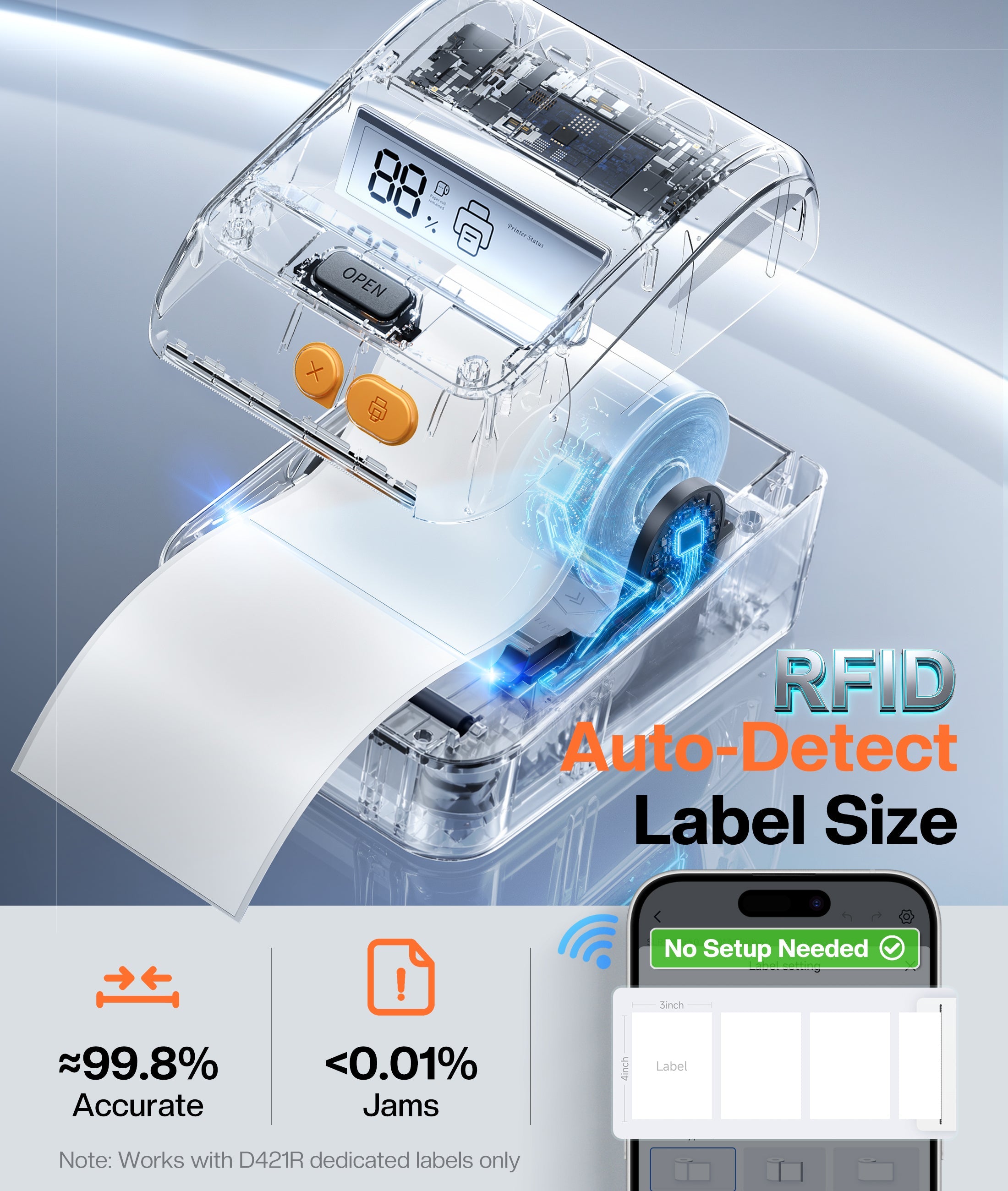 Automatic Level Labels D421R Bluetooth Thermal Label Printer with Screen for Paper Level Disp ...