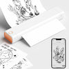 White Phomemo M08F tattoo printer with orange detail printing tattoo stencil paper, shown with mobile app preview