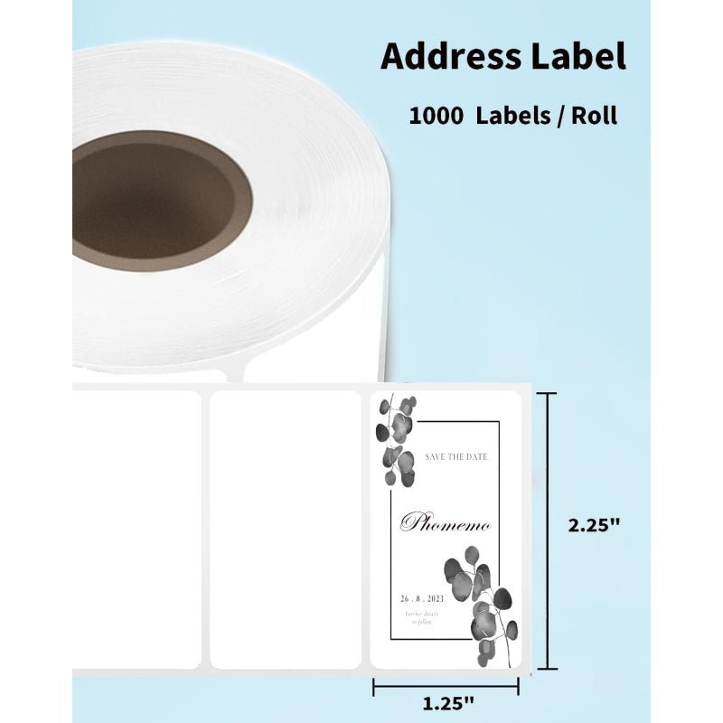 Phomemo 2.25”x1.25” Square Thermal Labels For Shipping Label Printer (Roll of 1000 Labels) - Phomemo