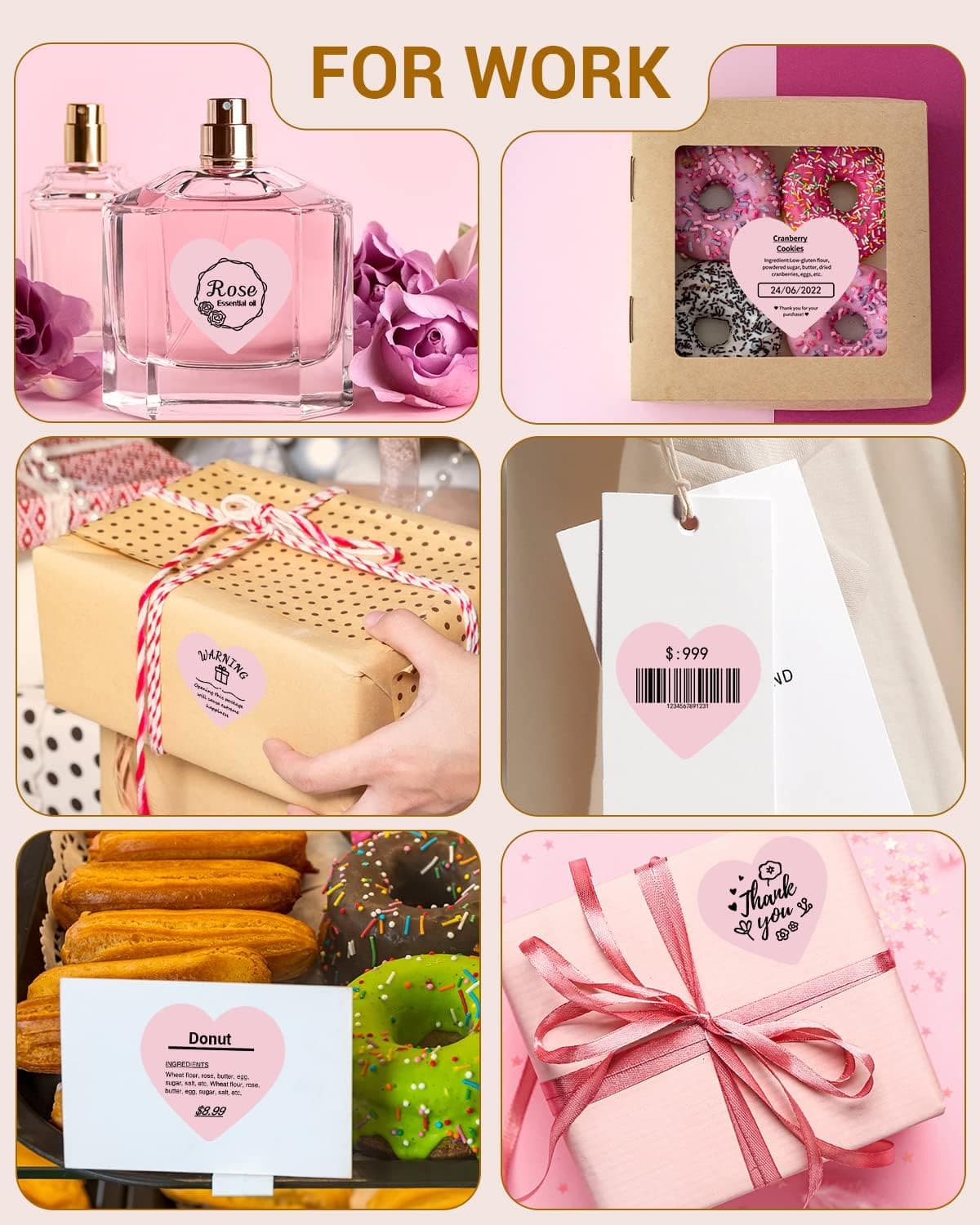 Pink Intrav Label Phomemo 3 Inches Pink Heart 💘 Thermal Labels for Shipping Label Printer