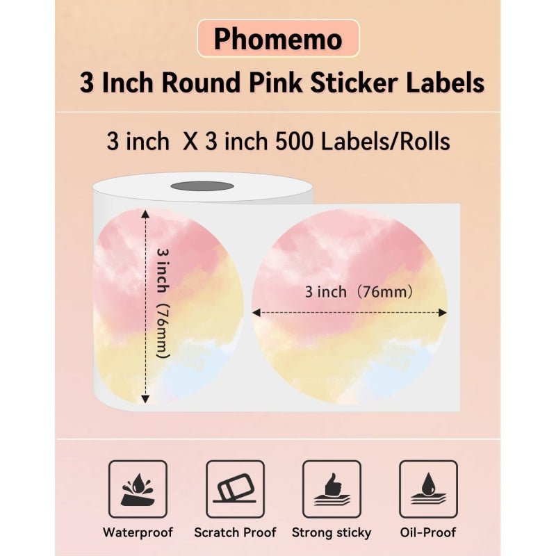 Phomemo 3” Self - Adhesive Round Thermal Sticker Label for Shipping Label Printer - Phomemo