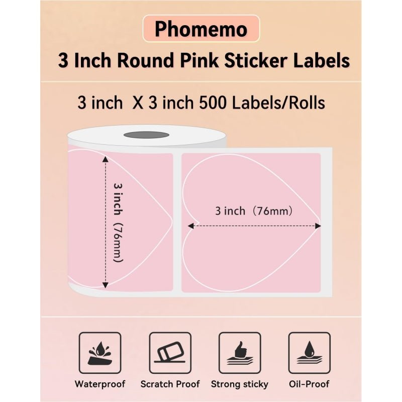 Phomemo 3” Self - Adhesive Round Thermal Sticker Label for Shipping Label Printer - Phomemo