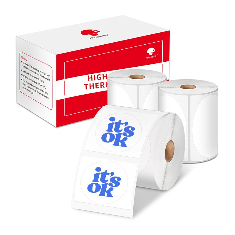 Phomemo 50x50mm Blue on White Round Thermal Label for M110/M120/M150/M200/M220/M221 - Phomemo