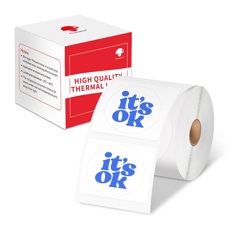 Phomemo 50x50mm Blue on White Round Thermal Label for M110/M120/M150/M200/M220/M221 - Phomemo