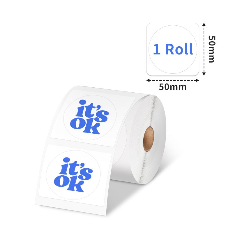 Phomemo 50x50mm Blue on White Round Thermal Label for M110/M120/M150/M200/M220/M221 - Phomemo