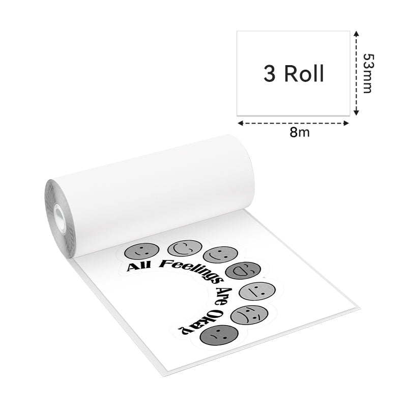 Phomemo 53mm White Non - Adhesive 10 - Year - Lasting Thermal Paper for M02/M02S/M02Pro/M03/M04S/M04AS/M832/P2S丨3 Rolls - Phomemo