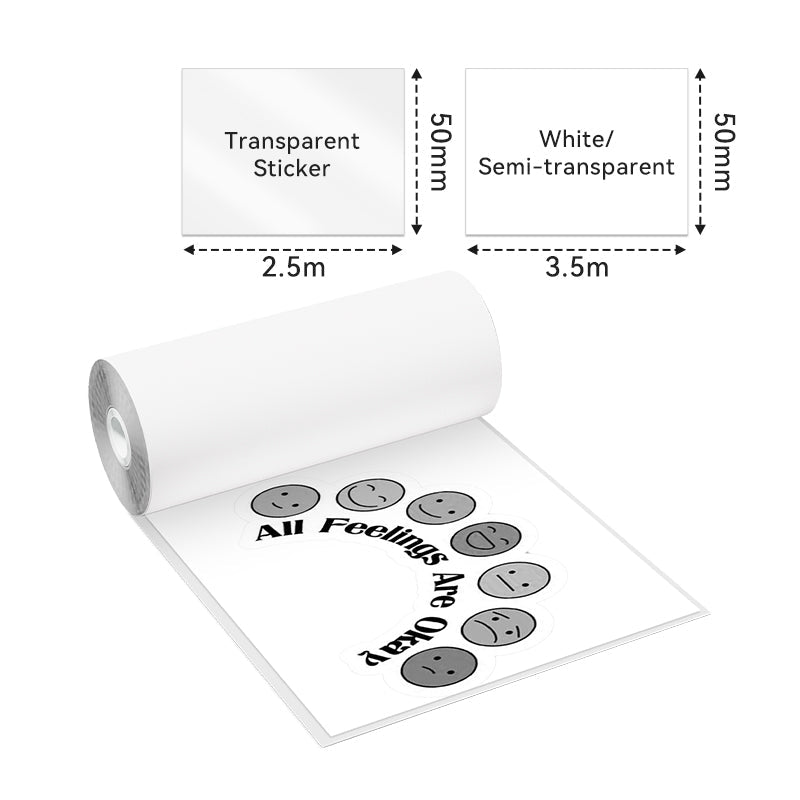 Phomemo 53mm White/Semi - transparent/Transparent Sticker Thermal Paper for M02/M02S/M02Pro/M03/M04S/M04AS/M832/P2S丨3 Rolls - Phomemo