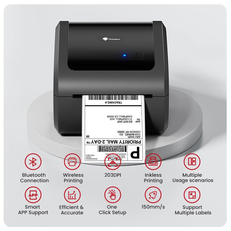 Phomemo D520BT Stampante per etichette Bluetooth & 500 Etichette Bianche Piegate, stampante termica DHL 4X6 per Mac/PC, stampante Bluetooth per codici Phomemo D520BT Stampante per etichette Bluetooth & 500 Etichette Bianche Piegate, stampante termica DHL 4X6 per Mac/PC, stampante Bluetooth per codici