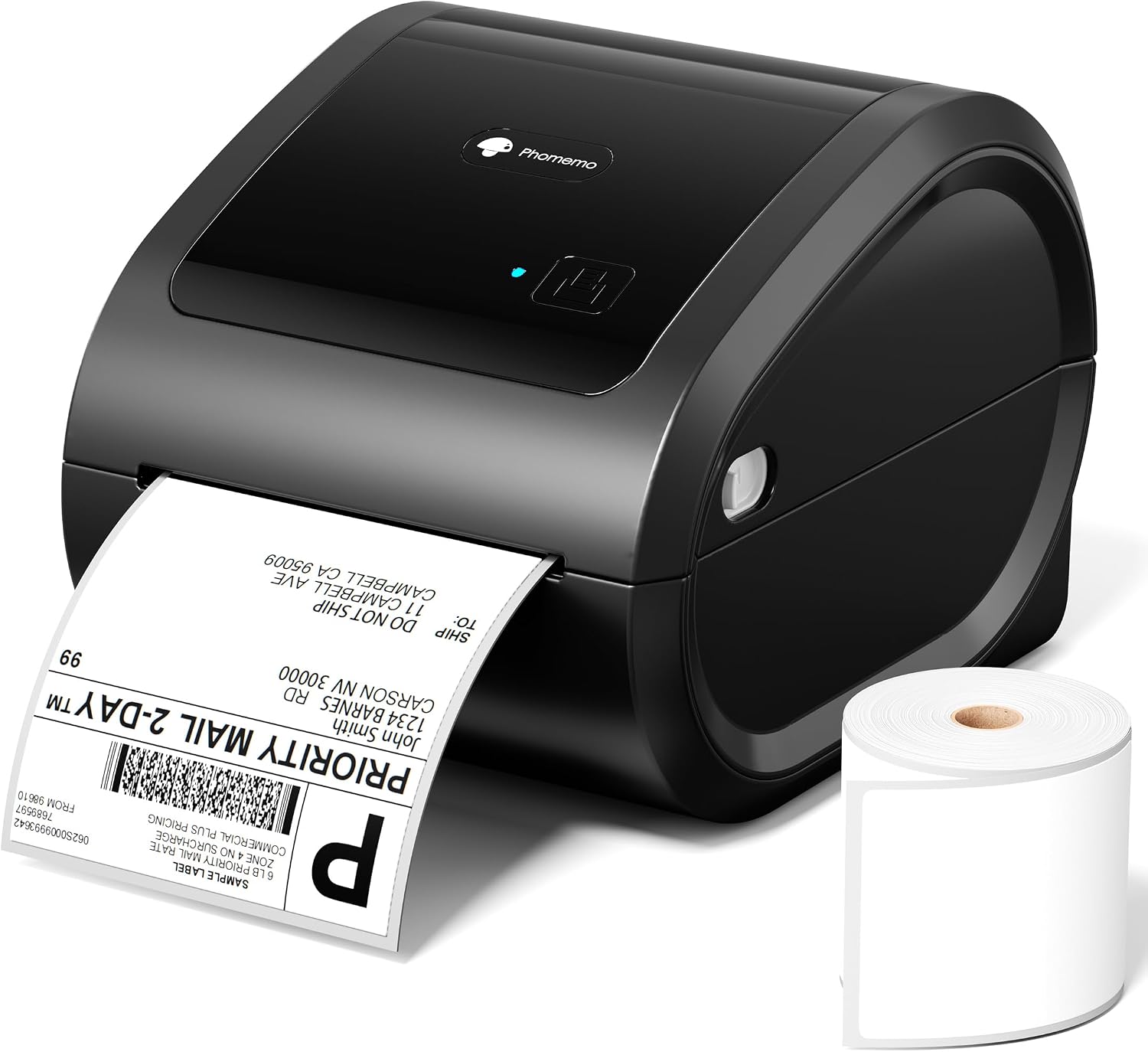 Phomemo D520BT Shipping Label Printer, Black, with Labels 500 4x6 Labels Included, Built-In Paper Bin, Bluetooth and USB, Up to 72 Labels/Min, For Shipping, Address and Barcode Labels,Standard Printer - Phomemo