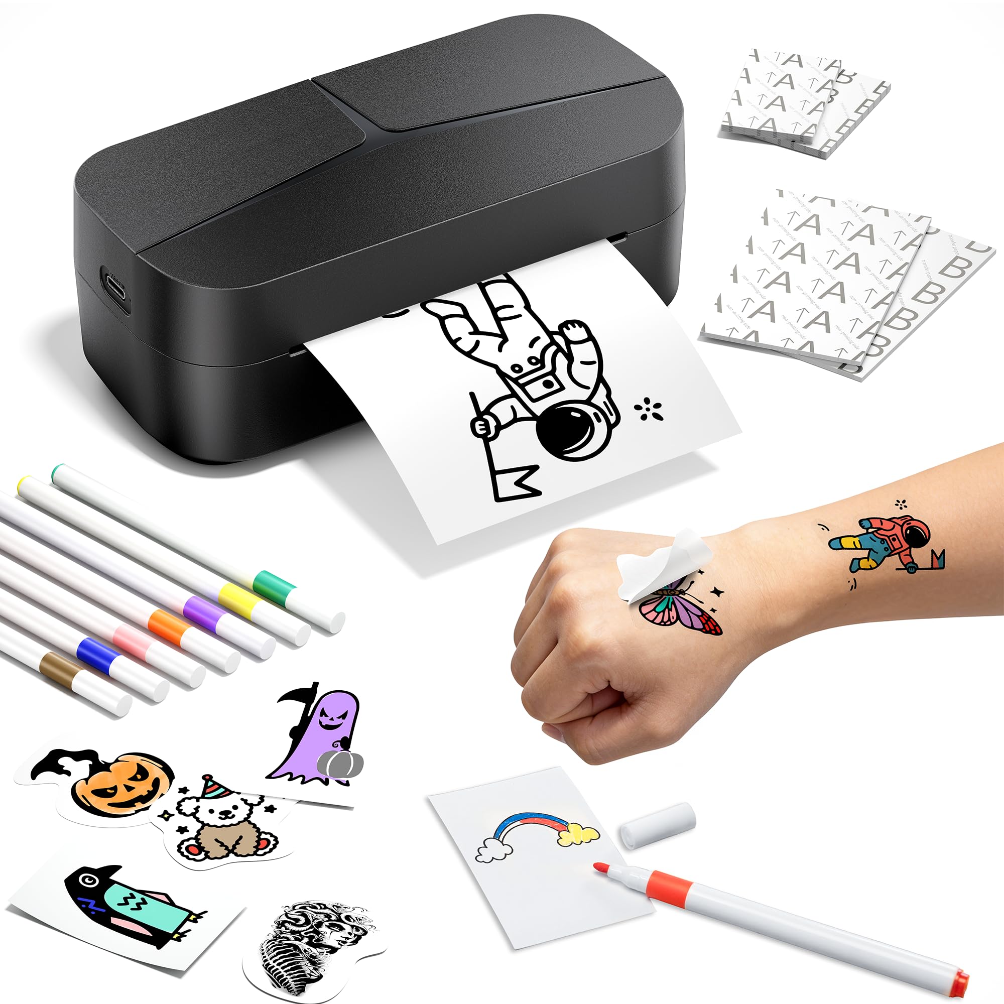 Phomemo DIY Temporary Tattoo Maker,TK32 Tattoo Maker Create Custom Temporary Tattoos,Temporary Tattoo Printer Kit with 50 Papers,8 Markers,for Parties,Events,Gifts & Creative Fun - Phomemo