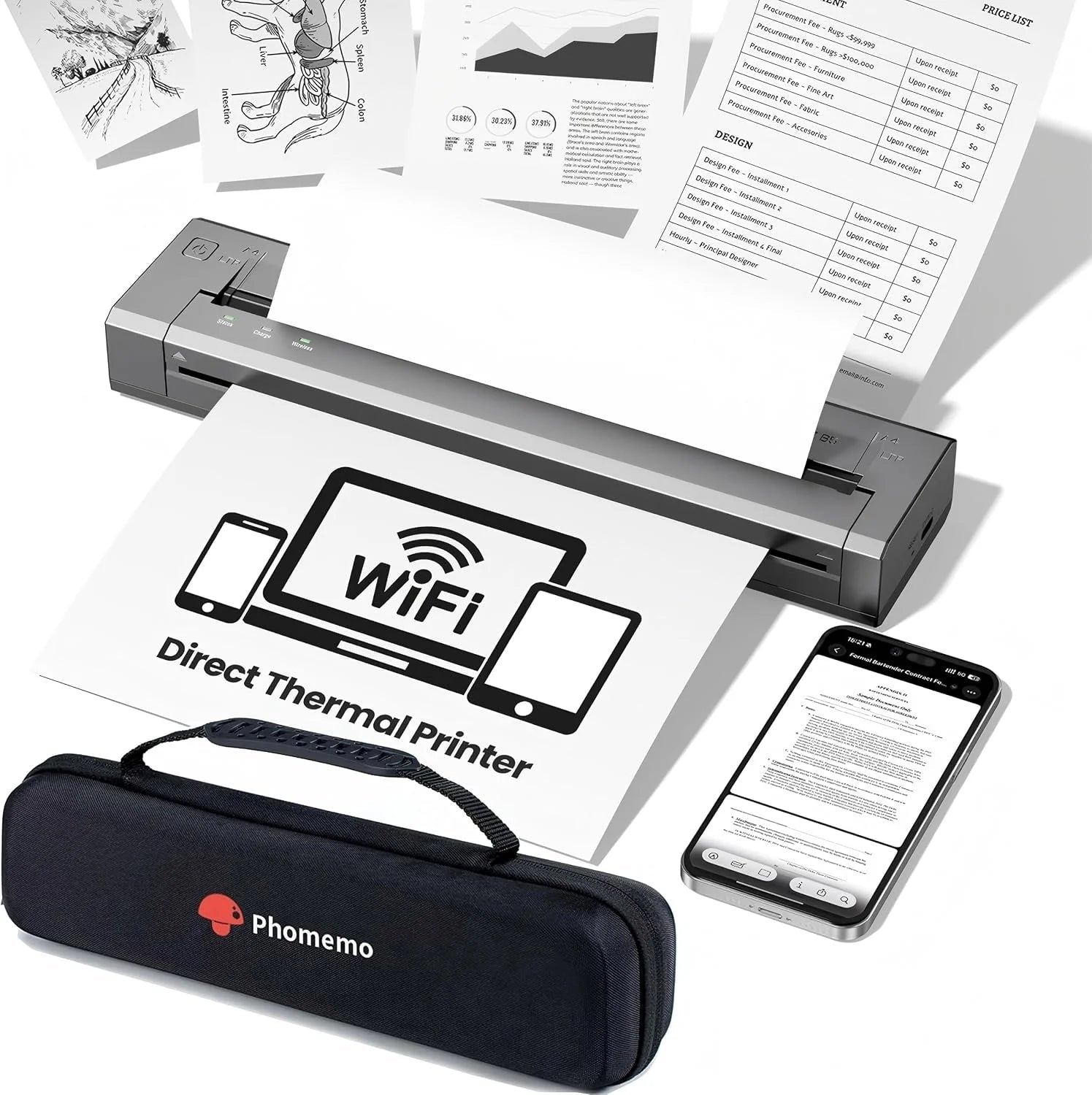 Phomemo G100 Pro AirPrint Portable Printers Wireless for Travel with Case - Phomemo