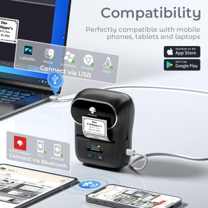 Phomemo M110 Label Makers - Barcode Label Printer Bluetooth Label Maker Portable Thermal Printer for Small Business, Address, Barcode, Logo, Clothing, Mailing, Sticker Printers for Phones & PC, Black, Standard Printer - Phomemo
