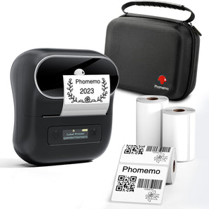 Phomemo M220 Portable Bluetooth Thermal Label Maker - 80mm Mini Printer with 3 Packs Label & Case, Compatible with Android/iOS for Home & Office Use - Phomemo