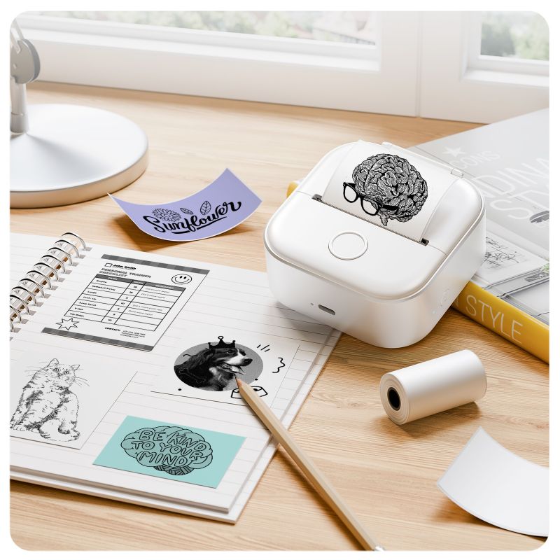 Phomemo Sticker Printer- T02 Print Pods Mini Sticker Printer Maker, Inkless Machine Portable, Bluetooth Thermal Pocket Photo Maker for Study Notes, Daily, Photos, DIY, Green - Comparison Table Pocket Sticker Printers