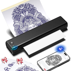 Phomemo Tattoo Stencil Printer, M08F Wireless Thermal Tattoo Printer with 10pcs Transfer Paper, Compatible with Phone/Tablet/PC, Tattoo Supplies for Tattoo Artists & Beginners, All Black, Standard Printer - Phomemo