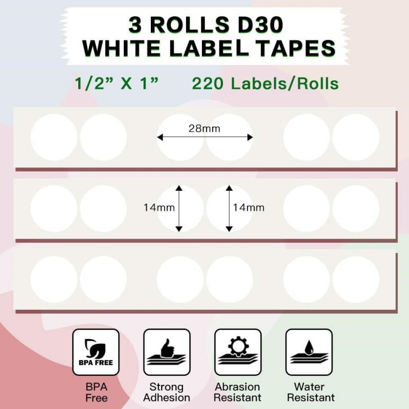 14x14mm weißes rundes Etikett für D30
