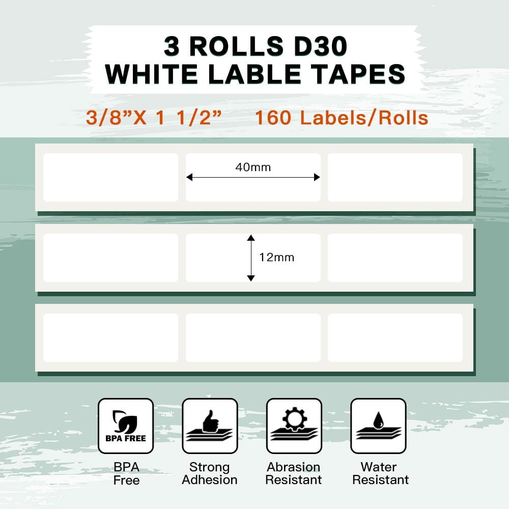 12x40mm White Square Label For D30 - Phomemo