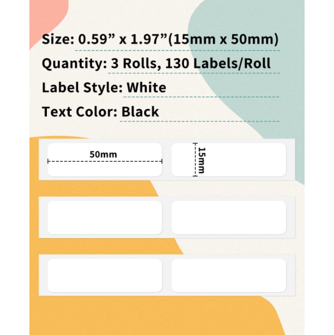 15 X 50mm White Label for Q30S/ Q30 - 3 Rolls - Phomemo