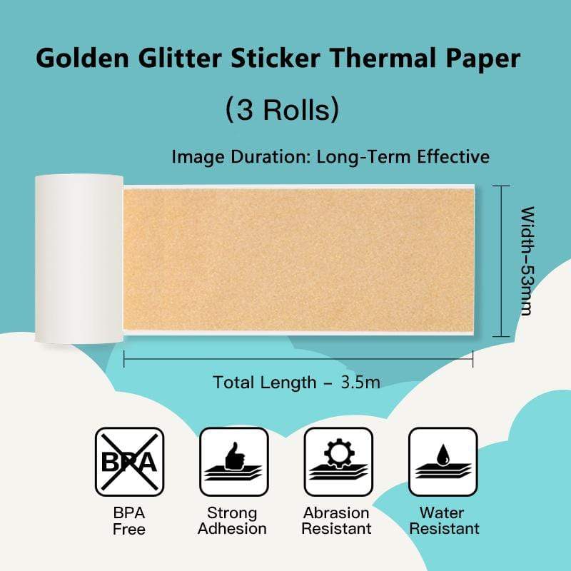 53mm Golden Sparkle Sticker Thermal Paper for M02 Series/ M03AS/ M04S/ M04AS丨3 Rolls - Phomemo