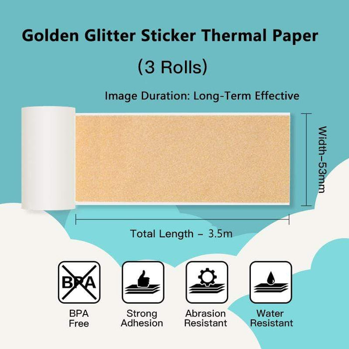 53mm Golden Sparkle Sticker Thermal Paper for M02 Series/ M03AS/ M04S/ M04AS丨3 Rolls
