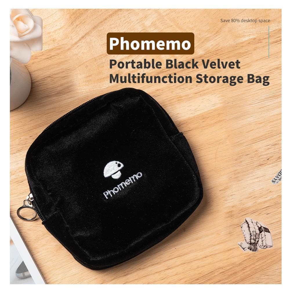 Portable Black Velvet Stationery Cosmetic Multifunction Storage Bag for Organization - Phomemo