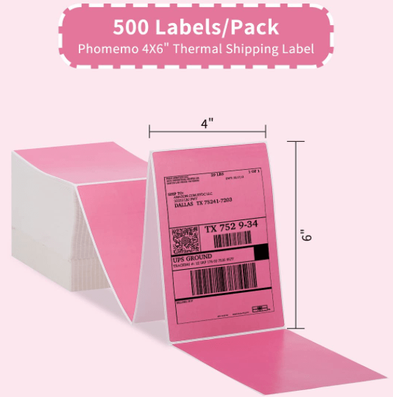 4x6 Fanfold Direct Thermal Shipping Label (500 Labels) | Rose Red - Phomemo