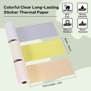 53mm Colorful Sticker 20-Year Long-Lasting Thermal Paper for M02 Series/  M03AS/ M04S/ M04AS丨3 Rolls